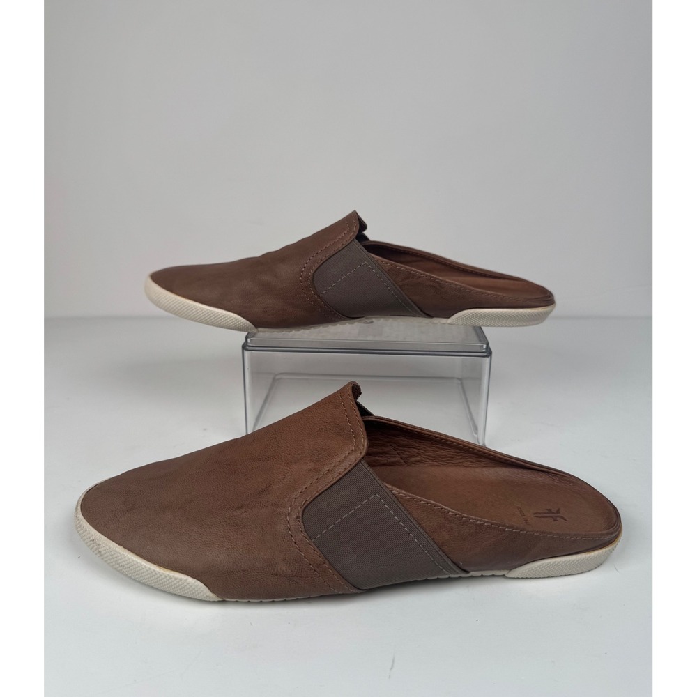 Frye Melanie Gore Mules Brown Leather Slip On Flat Casual Shoes Women's Size 9M - Picture 3 of 8